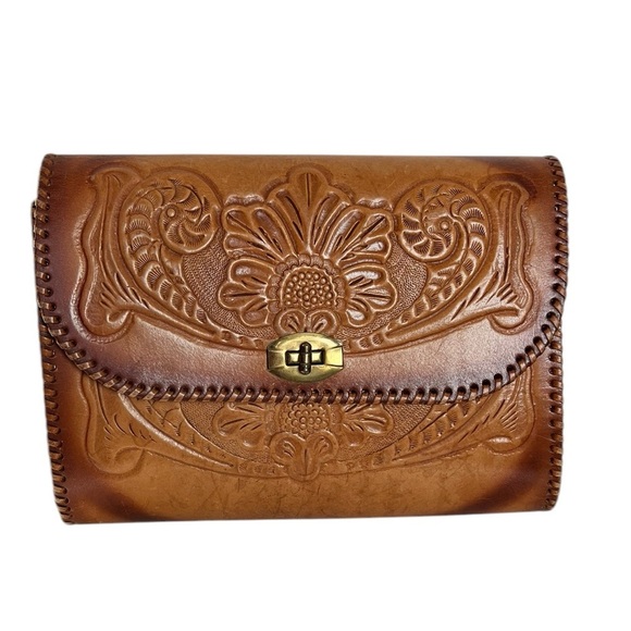 Vintage Tooled Genuine Leather Boho Western Purse Handbag Beautiful - Picture 1 of 11